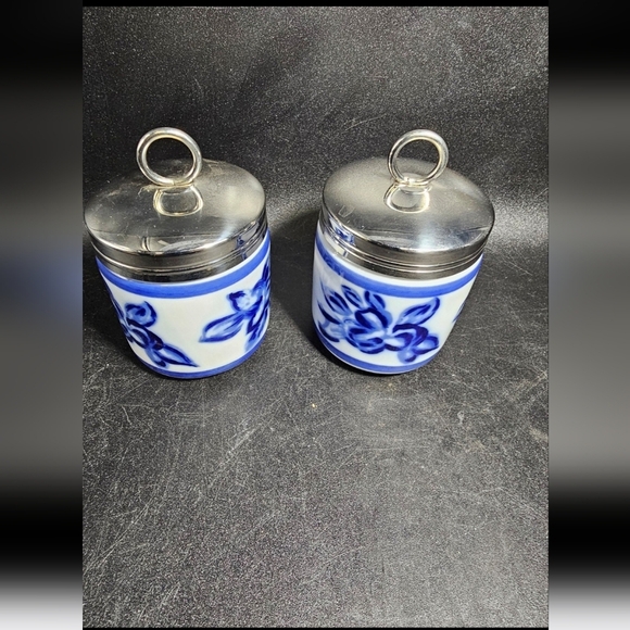 Pair of vintage flow blue egg coddlers by Williams Sonoma - Picture 1 of 4